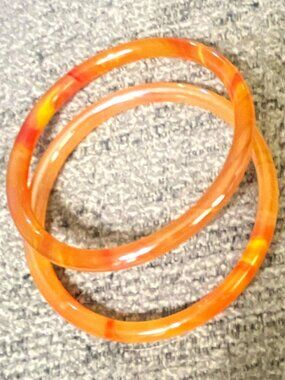 Orange Marbled Bangle Agate Bracelet Set of 2 Round